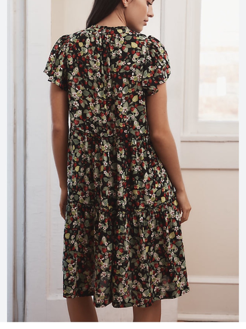 Anthropologie NWT sz 2X floral strawberries tiered dress flutter sleeve